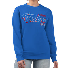 Chicago Cubs Starter Women's Groovy Script Team Fleece Pullover Sweatshirt - Royal Pullover