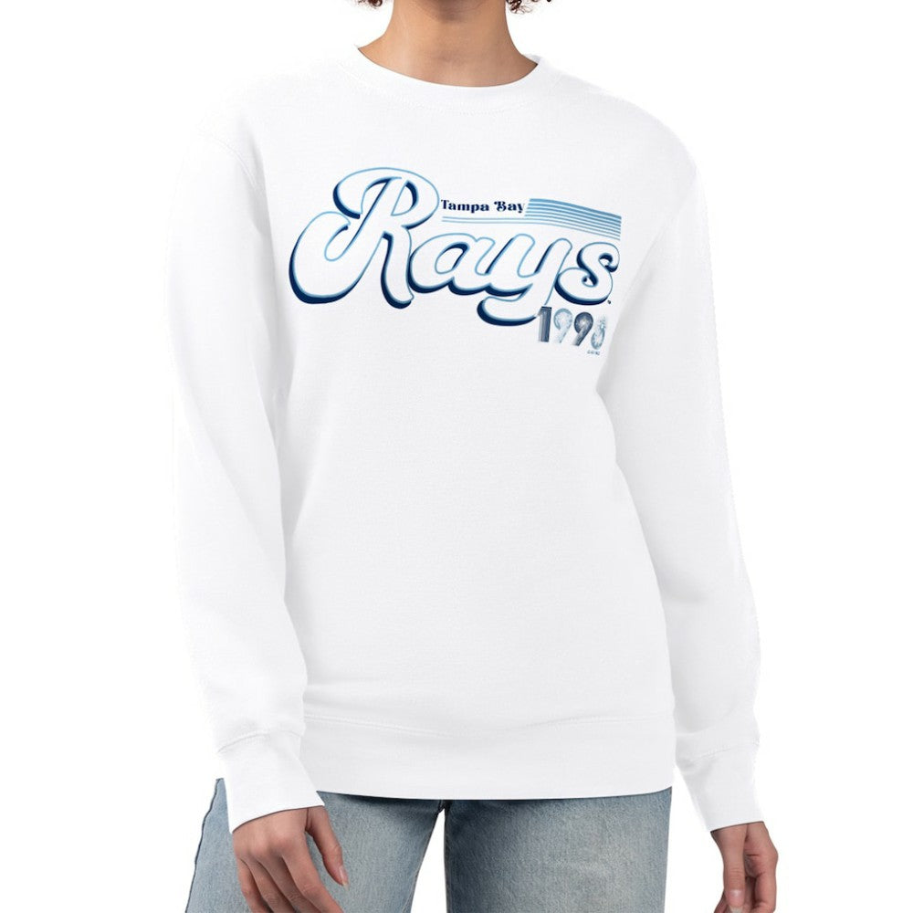 Tampa Bay Rays Starter Women's Groovy Script Team Fleece Pullover Sweatshirt - White Pullover