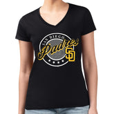 San Diego Padres G-III 4Her by Carl Banks Women's Super-Slim Fit Lightweight Pinstripe Circle V-Neck T-Shirt - Black T-shirts