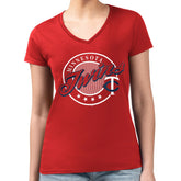 Minnesota Twins G-III 4Her by Carl Banks Women's Super-Slim Fit Lightweight Pinstripe Circle V-Neck T-Shirt - Red T-shirts