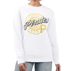 Pittsburgh Pirates G-III 4Her by Carl Banks Women's Pinstripe Circle Team Fleece Pullover Sweatshirt - White Pullover