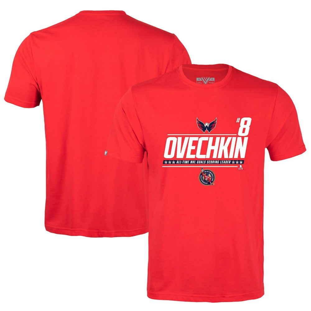 Alexander Ovechkin Washington Capitals Levelwear NHL All-Time Leading Goal Scorer Milestone Name & Number Richmond T-Shirt - Red | US 203056604