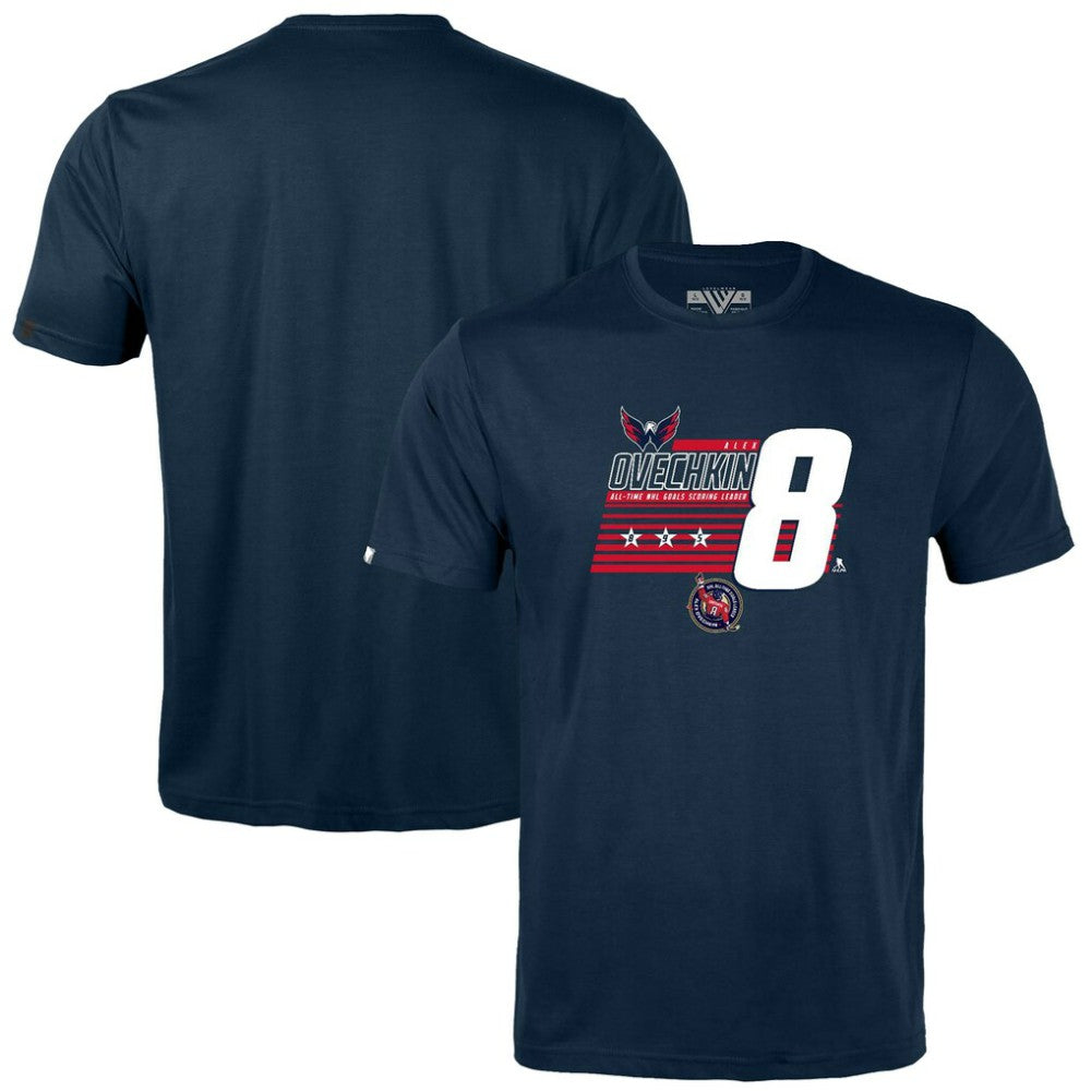 Alexander Ovechkin Washington Capitals Levelwear Youth NHL All-Time Leading Goal Scorer Milestone Stripes Name & Number Little Richmond T-Shirt - Navy | US 203056619