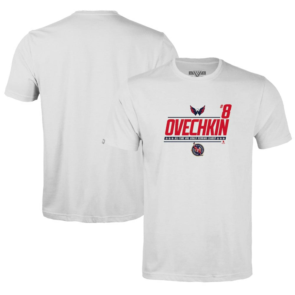 Alexander Ovechkin Washington Capitals Levelwear Youth NHL All-Time Leading Goal Scorer Milestone Name & Number Little Richmond T-Shirt - White | US 203056627