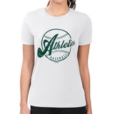 Athletics G-III 4Her by Carl Banks Women's Super-Slim Fit Lightweight Distressed Baseball Team T-Shirt - White T-shirts