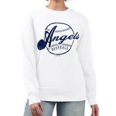 Los Angeles Angels G-III 4Her by Carl Banks Women's Distressed Baseball Team Fleece Pullover Sweatshirt - White Pullover