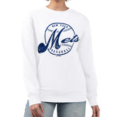 New York Mets G-III 4Her by Carl Banks Women's Distressed Baseball Team Fleece Pullover Sweatshirt - White Pullover