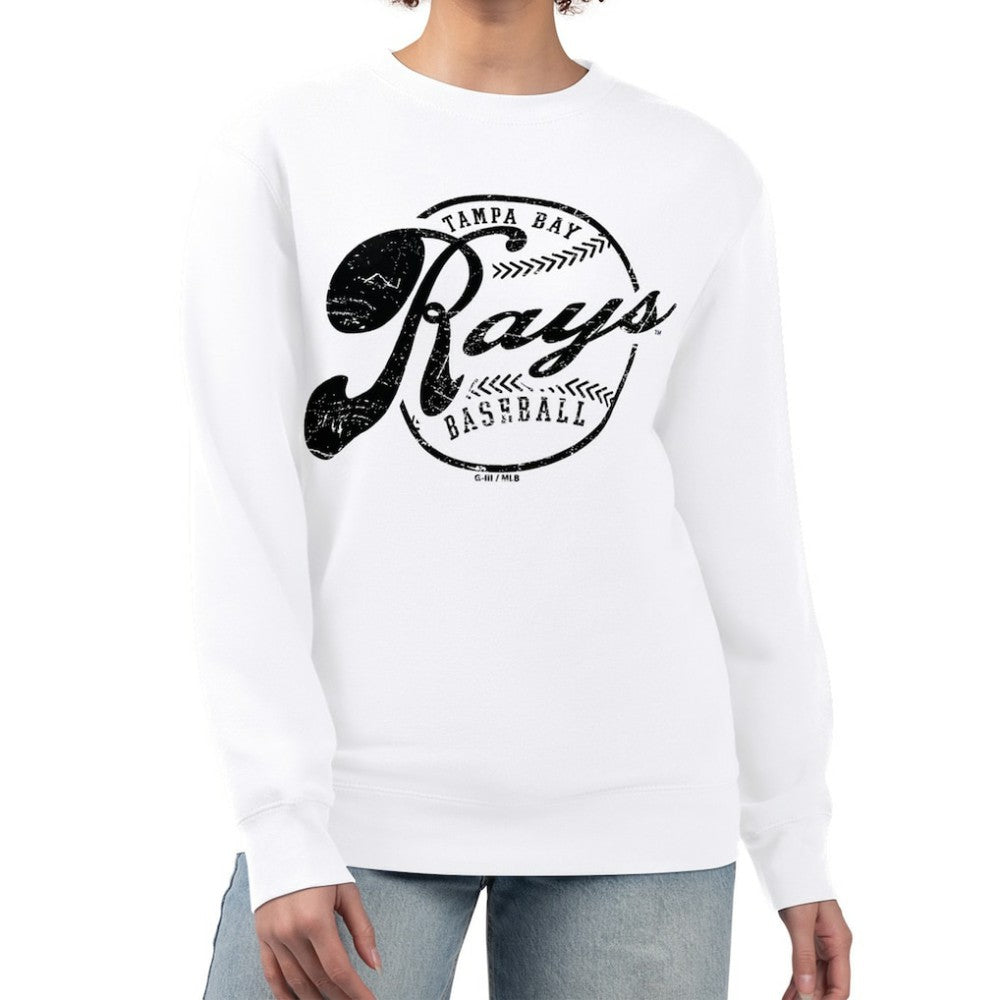 Tampa Bay Rays G-III 4Her by Carl Banks Women's Distressed Baseball Team Fleece Pullover Sweatshirt - White Pullover