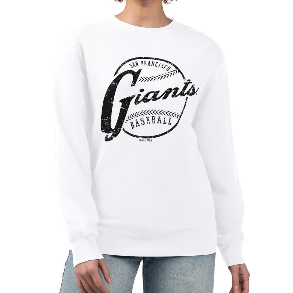 San Francisco Giants G-III 4Her by Carl Banks Women's Distressed Baseball Team Fleece Pullover Sweatshirt - White Pullover