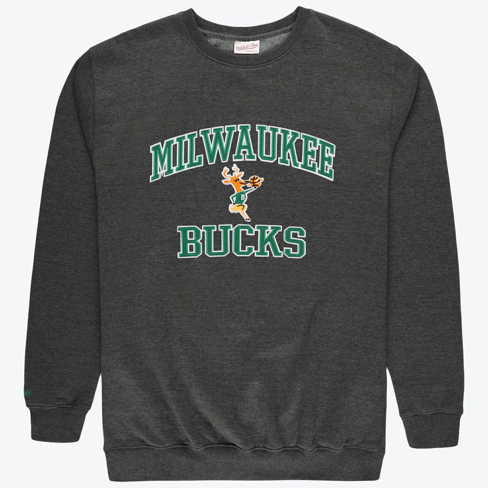 Milwaukee Bucks Hardwood Classics Big & Tall Crewneck Sweatshirt Heather Charcoal - Mitchell & Ness