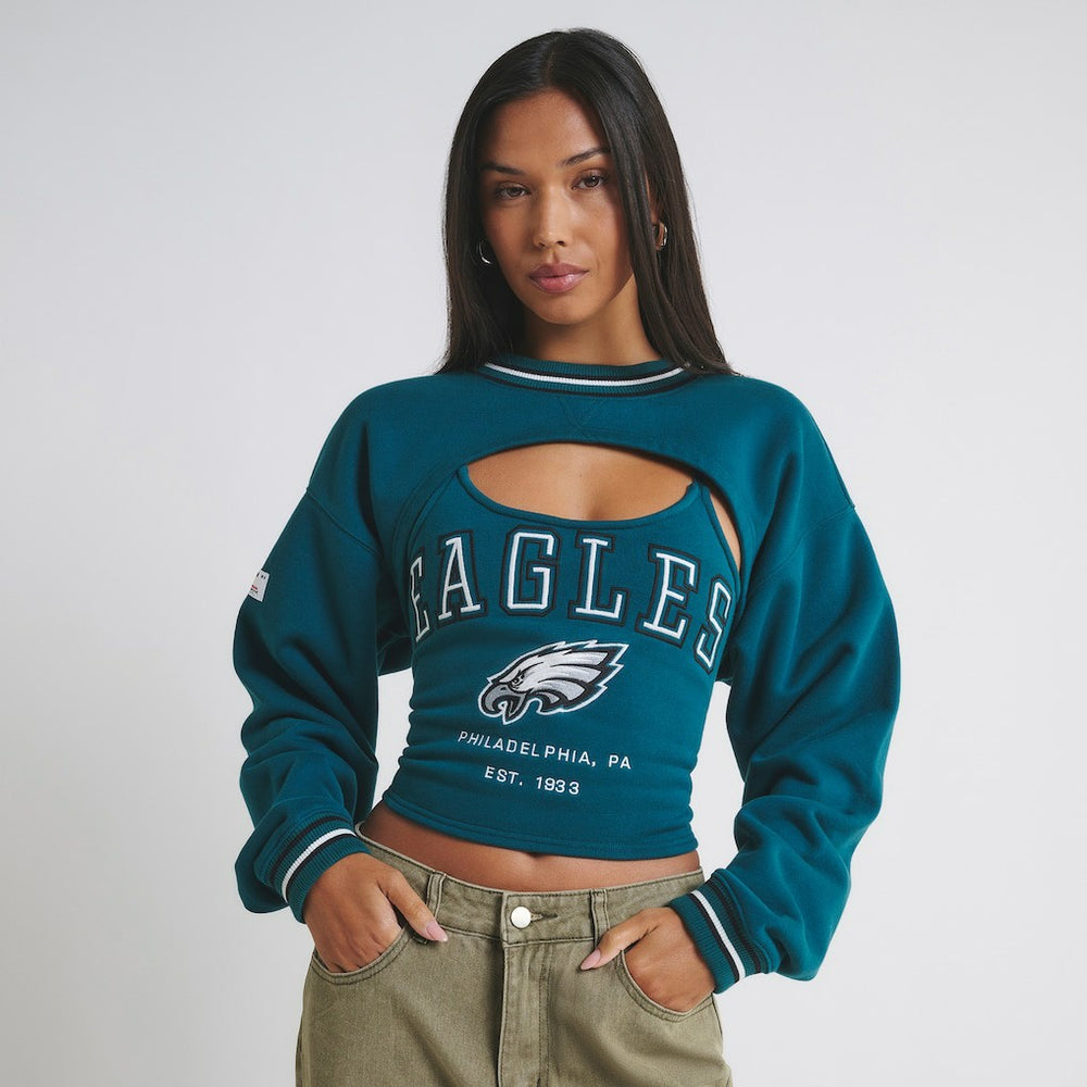 Philadelphia Eagles Off Season Women's Fleece Shrug Cami - Midnight Green