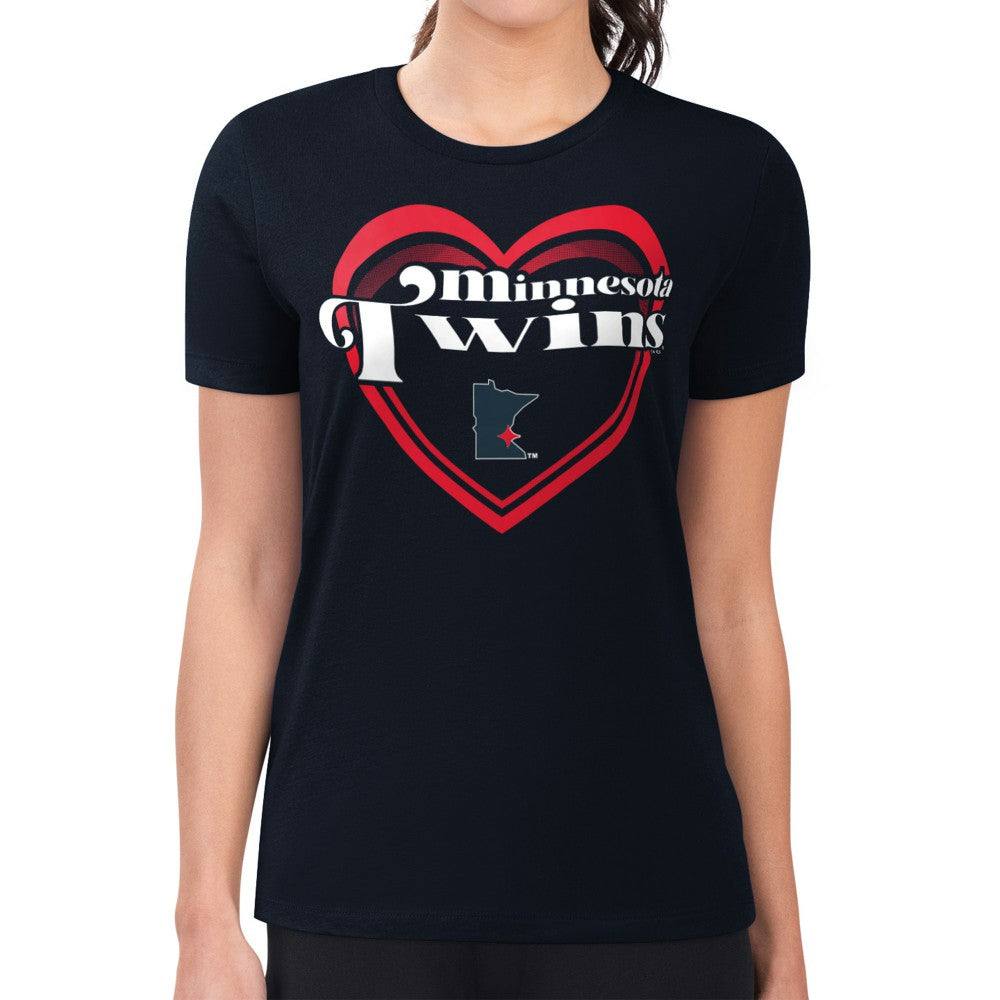 Minnesota Twins G-III 4Her by Carl Banks Women's Super-Slim Fit Lightweight Double Heart T-Shirt - Navy T-shirts