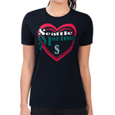 Seattle Mariners G-III 4Her by Carl Banks Women's Super-Slim Fit Lightweight Double Heart T-Shirt - Navy T-shirts