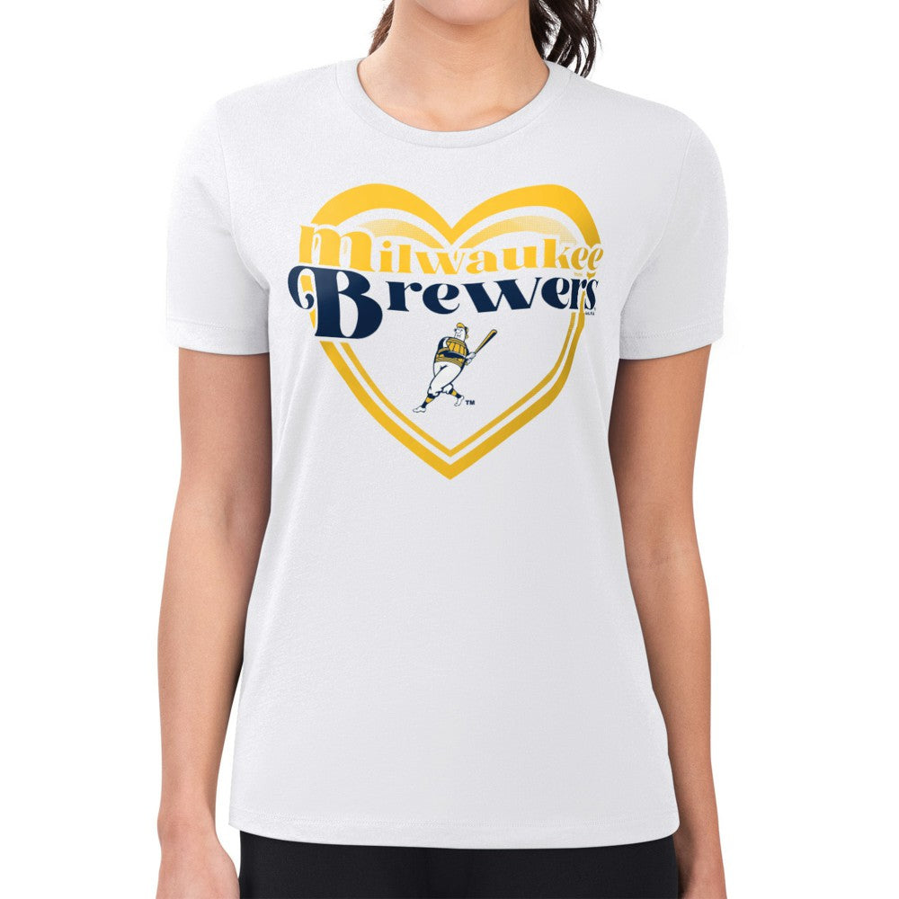 Milwaukee Brewers G-III 4Her by Carl Banks Women's Super-Slim Fit Lightweight Double Heart T-Shirt - White T-shirts