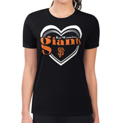 San Francisco Giants G-III 4Her by Carl Banks Women's Super-Slim Fit Lightweight Double Heart T-Shirt - Black T-shirts