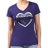 Colorado Rockies G-III 4Her by Carl Banks Women's Super-Slim Fit Lightweight Double Heart V-Neck T-Shirt - Purple T-shirts