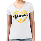 Pittsburgh Pirates G-III 4Her by Carl Banks Women's Super-Slim Fit Lightweight Double Heart V-Neck T-Shirt - White T-shirts