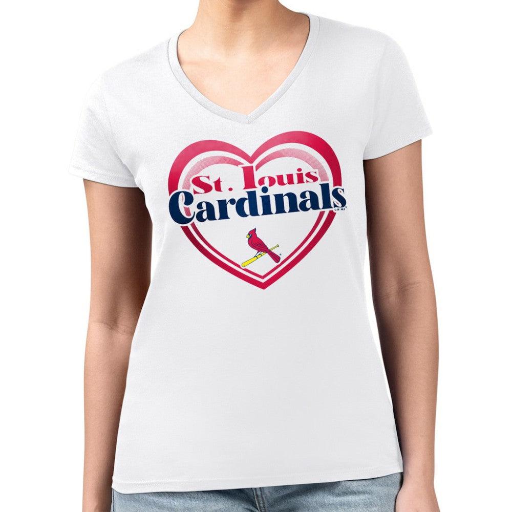 St. Louis Cardinals G-III 4Her by Carl Banks Women's Super-Slim Fit Lightweight Double Heart V-Neck T-Shirt - White T-shirts