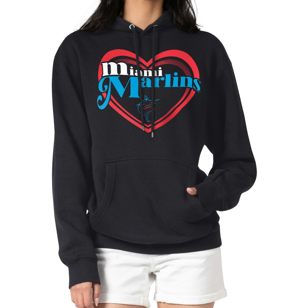 Miami Marlins G-III 4Her by Carl Banks Women's Double Heart Fleece Pullover Hoodie - Black Hoodies