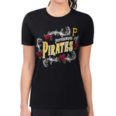 Pittsburgh Pirates G-III 4Her by Carl Banks Women's Super-Slim Fit Lightweight Retro Roses T-Shirt - Black T-shirts
