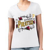 Pittsburgh Pirates G-III 4Her by Carl Banks Women's Super-Slim Fit Lightweight Retro Roses V-Neck T-Shirt - White T-shirts