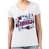 St. Louis Cardinals G-III 4Her by Carl Banks Women's Super-Slim Fit Lightweight Retro Roses V-Neck T-Shirt - White T-shirts