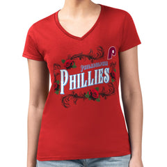 Philadelphia Phillies G-III 4Her by Carl Banks Women's Super-Slim Fit Lightweight Retro Roses V-Neck T-Shirt - Red T-shirts