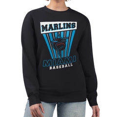 Miami Marlins Starter Women's Poster Print Pullover Sweatshirt - Black Pullover