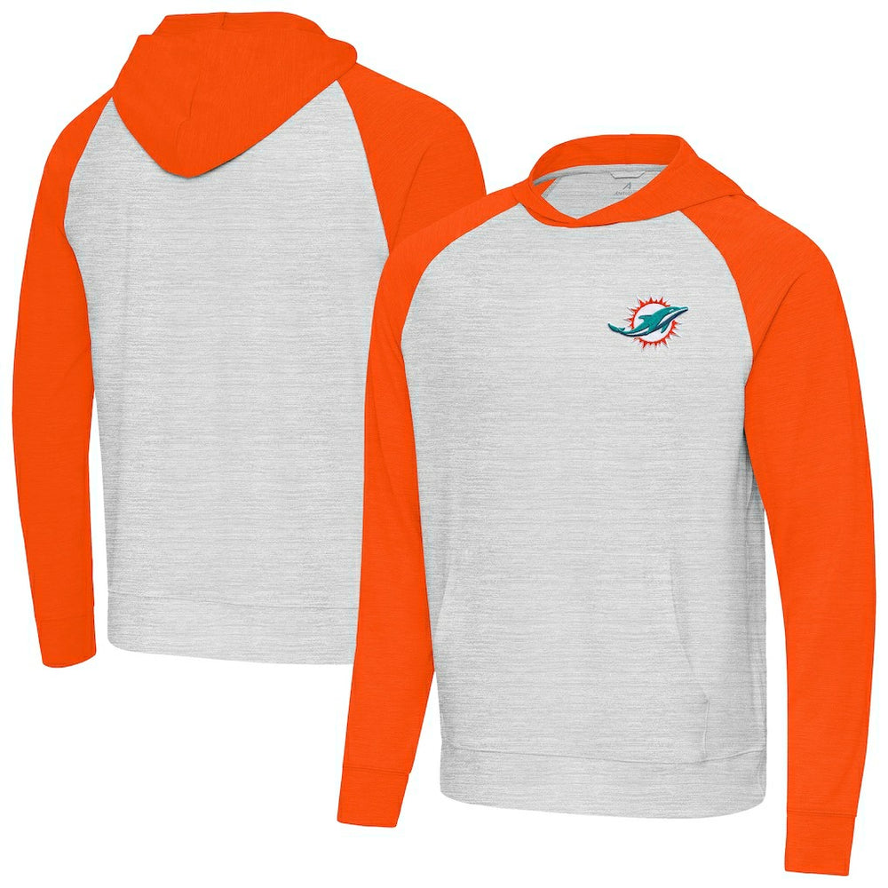 Miami Dolphins Antigua Urgent Pullover Hoodie - Gray/Orange Hoodies