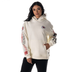 Kansas City Chiefs The Wild Collective Unisex Stacked Graphic Sleeve Fleece Hoodie - Cream Hoodies
