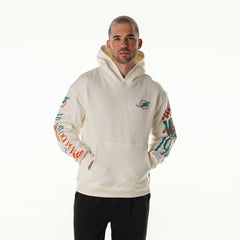 Miami Dolphins The Wild Collective Unisex Stacked Graphic Sleeve Fleece Hoodie - Cream Hoodies