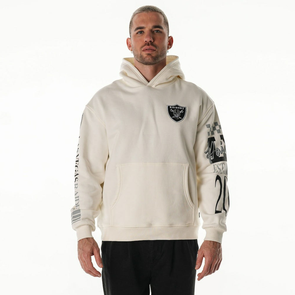 Las Vegas Raiders The Wild Collective Unisex Stacked Graphic Sleeve Fleece Hoodie - Cream Hoodies