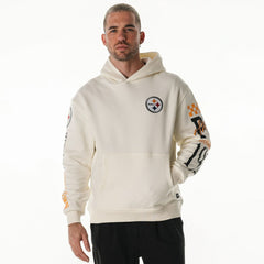 Pittsburgh Steelers The Wild Collective Unisex Stacked Graphic Sleeve Fleece Hoodie - Cream Hoodies