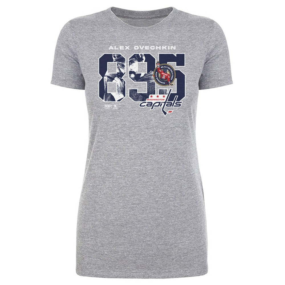 Alexander Ovechkin Washington Capitals 500 Level Women's NHL All-Time Leading Goal Scorer Overlay T-Shirt - Heather Gray | US 203089746
