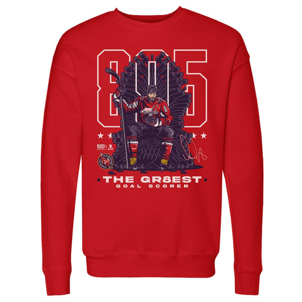 Alexander Ovechkin Washington Capitals 500 Level NHL All-Time Leading Goal Scorer Throne Pullover Sweatshirt - Red | US 203089751