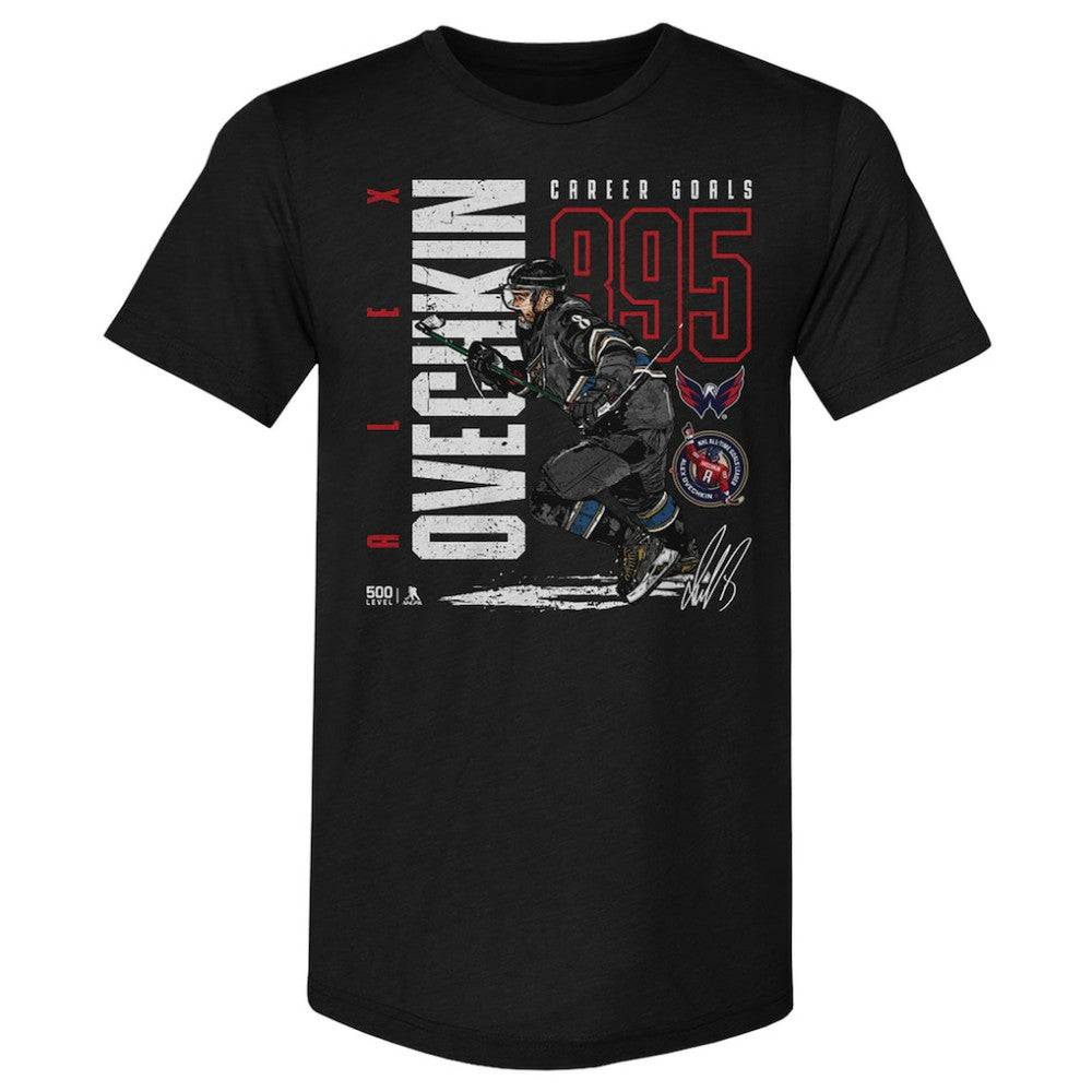Alexander Ovechkin Washington Capitals 500 Level NHL All-Time Leading Goal Scorer Tri-Blend Throwback T-Shirt - Black | US 203089756