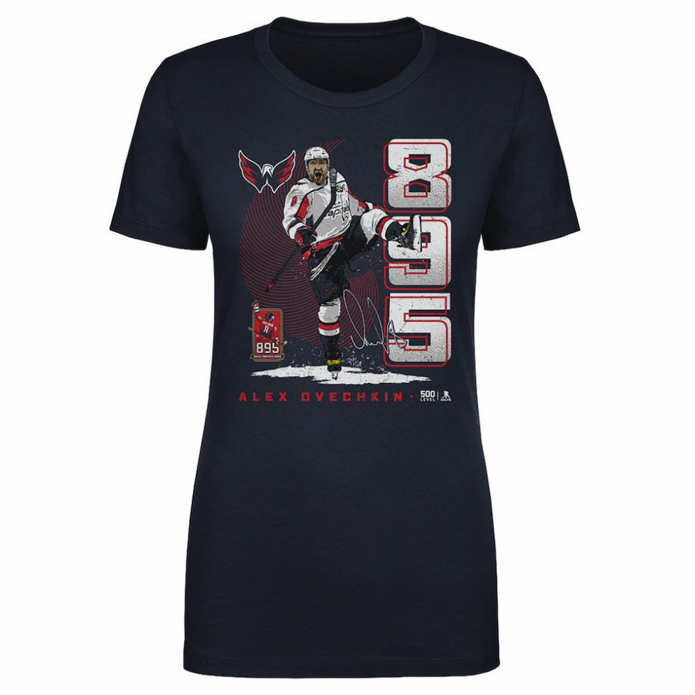 Alexander Ovechkin Washington Capitals 500 Level Women's NHL All-Time Leading Goal Scorer Vertical T-Shirt - Navy | US 203089762