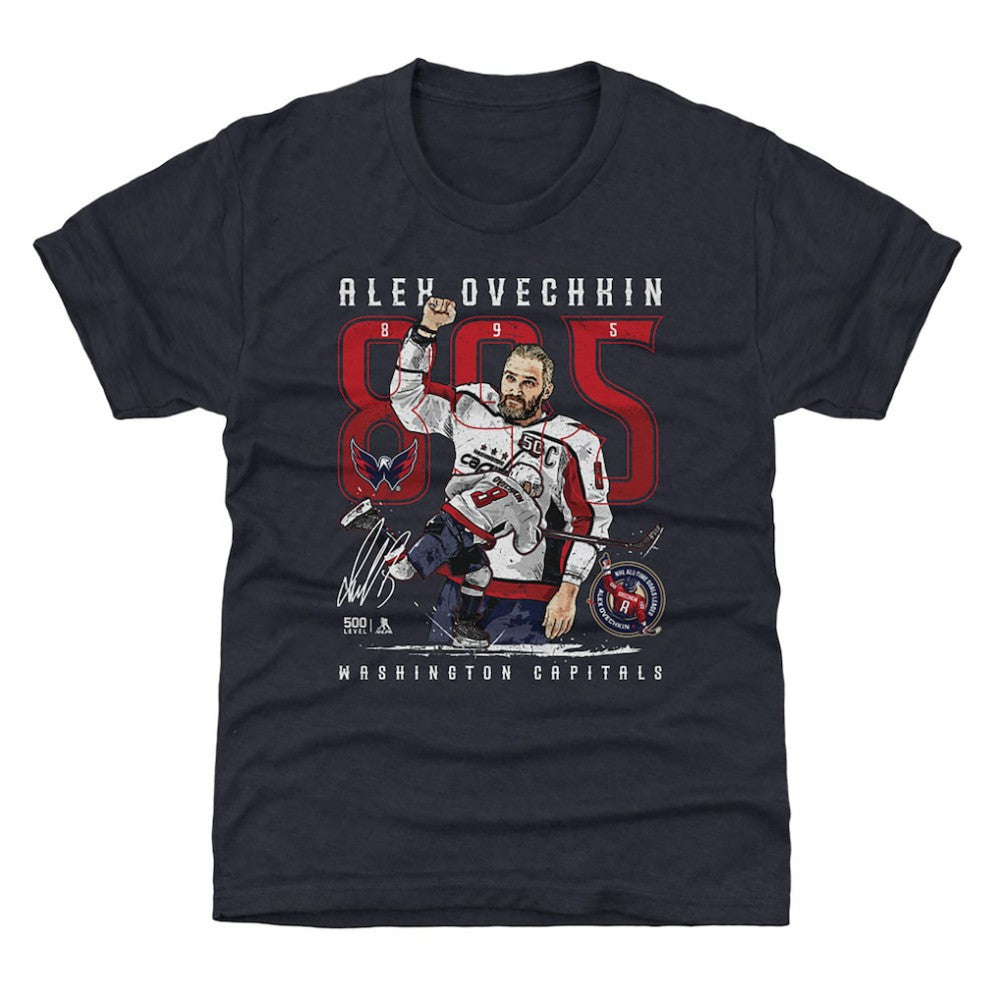 Alexander Ovechkin Washington Capitals 500 Level Youth NHL All-Time Leading Goal Scorer The Shot T-Shirt - Navy | US 203089763