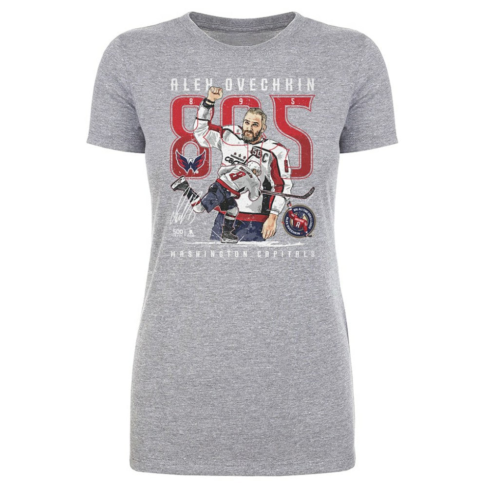 Alexander Ovechkin Washington Capitals 500 Level Women's NHL All-Time Leading Goal Scorer The Shot T-Shirt - Heather Gray | US 203089769