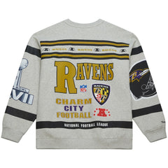 Baltimore Ravens All Over Print Vintage Fleece Crewneck Sweatshirt - Heather Gray Sweatshirts