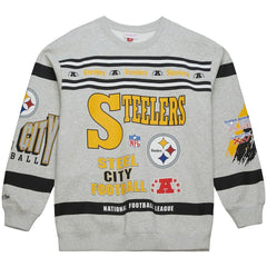 Pittsburgh Steelers All Over Print Vintage Fleece Crewneck Sweatshirt - Heather Gray Sweatshirts