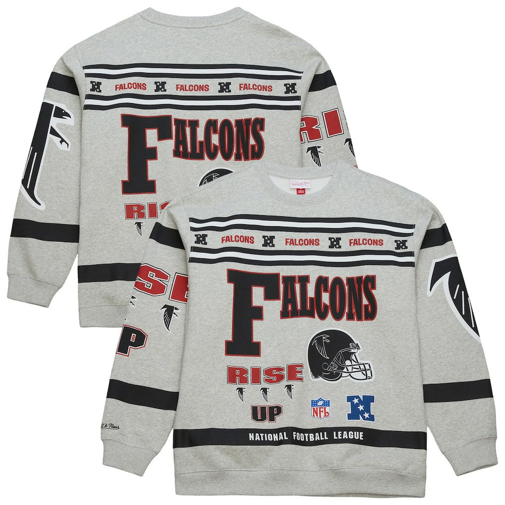 Atlanta Falcons All Over Print Vintage Fleece Crewneck Sweatshirt - Heather Gray Sweatshirts