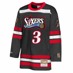 Allen Iverson Philadelphia 76ers Youth Maxxed Out 2.0 Fashion Hockey Jersey Black - Mitchell & Ness