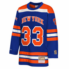 Patrick Ewing New York Knicks Youth Maxxed Out 2.0 Fashion Hockey Jersey Blue - Mitchell & Ness