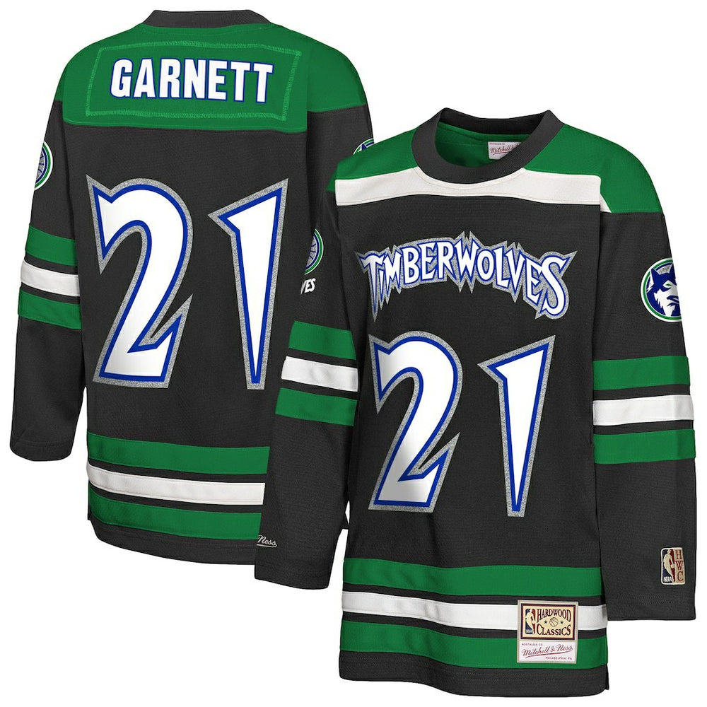 Kevin Garnett Minnesota Timberwolves Youth Maxxed Out 2.0 Fashion Hockey Jersey Black - Mitchell & Ness