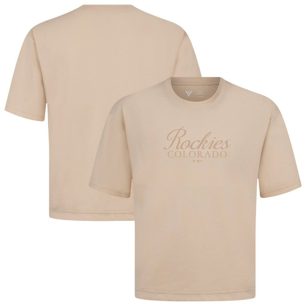 Colorado Rockies Levelwear Ethereal Oversized Luxe Signature Knit T-Shirt - Khaki T-shirts