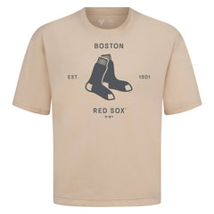 Boston Red Sox Levelwear Crossway Oversized Luxe Signature Knit T-Shirt - Khaki T-shirts
