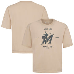 Miami Marlins Levelwear Crossway Oversized Luxe Signature Knit T-Shirt - Khaki T-shirts