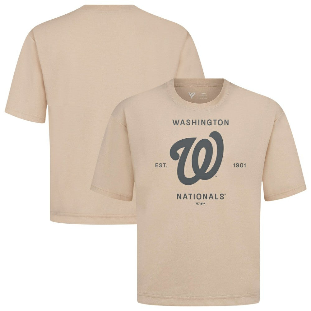 Washington Nationals Levelwear Crossway Oversized Luxe Signature Knit T-Shirt - Khaki T-shirts