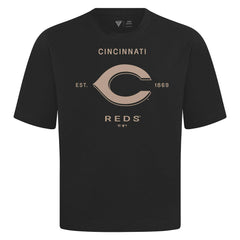 Cincinnati Reds Levelwear Crossway Oversized Luxe Signature Knit T-Shirt - Black T-shirts